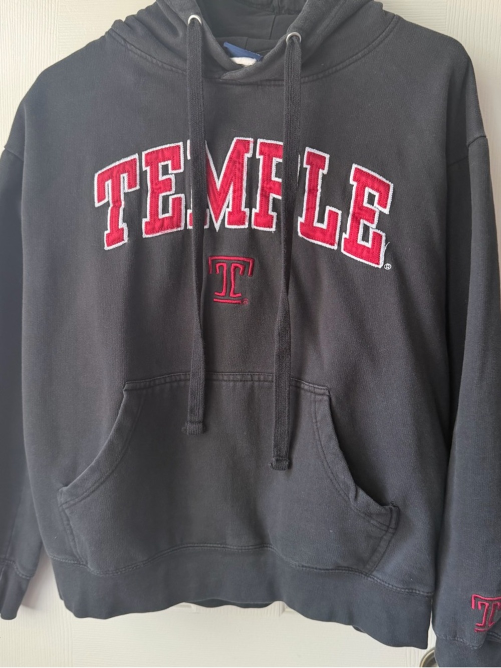 Temple University Black Hoodie with Red Lettering